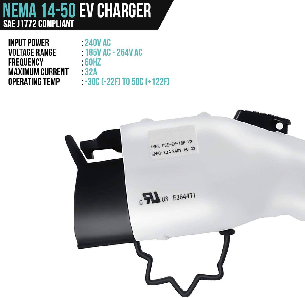 240V 32 Amp Level 2 EV Charger with 21ft Extension Cord J1772 Cable NEMA 14-50 Plug J5973