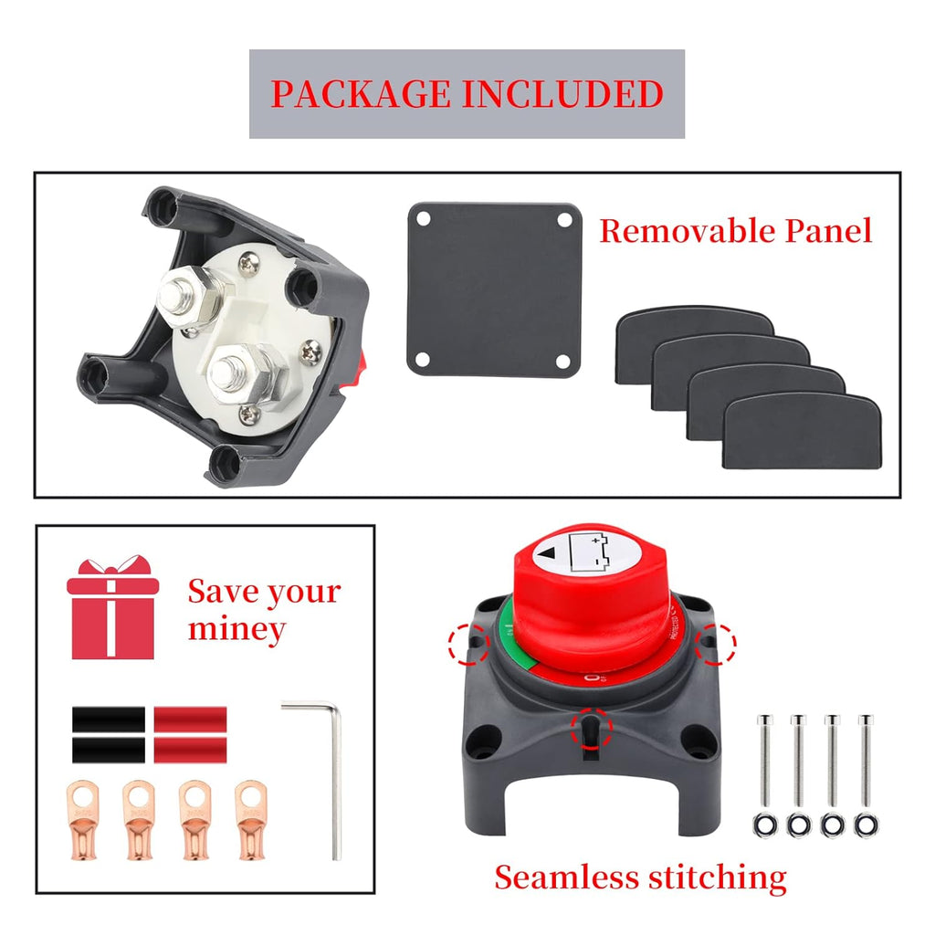 Battery Disconnect Switch, 12V 24V 48V, Pack of 2 W668742