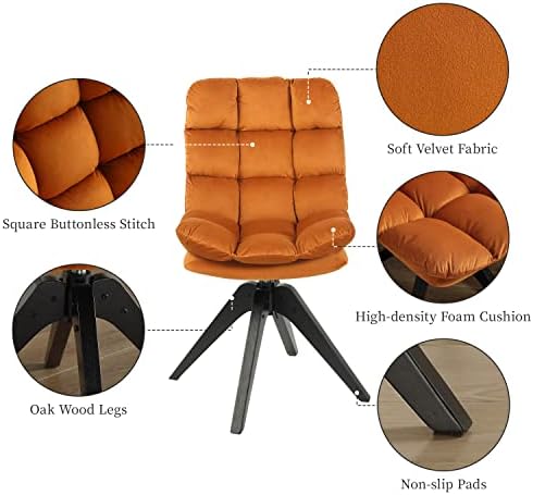 Brown Faux Leather Swivel Armless Desk Chair with Wood Legs F6554