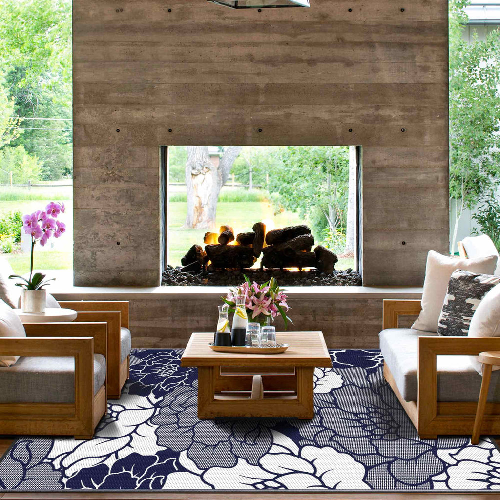 Waterproof Plastic Outdoor Rug, blue&white, 5'x8' W396