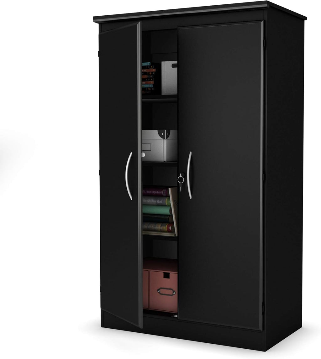 Solid Black 2-Door Storage Cabinet with Adjustable Shelves F62857