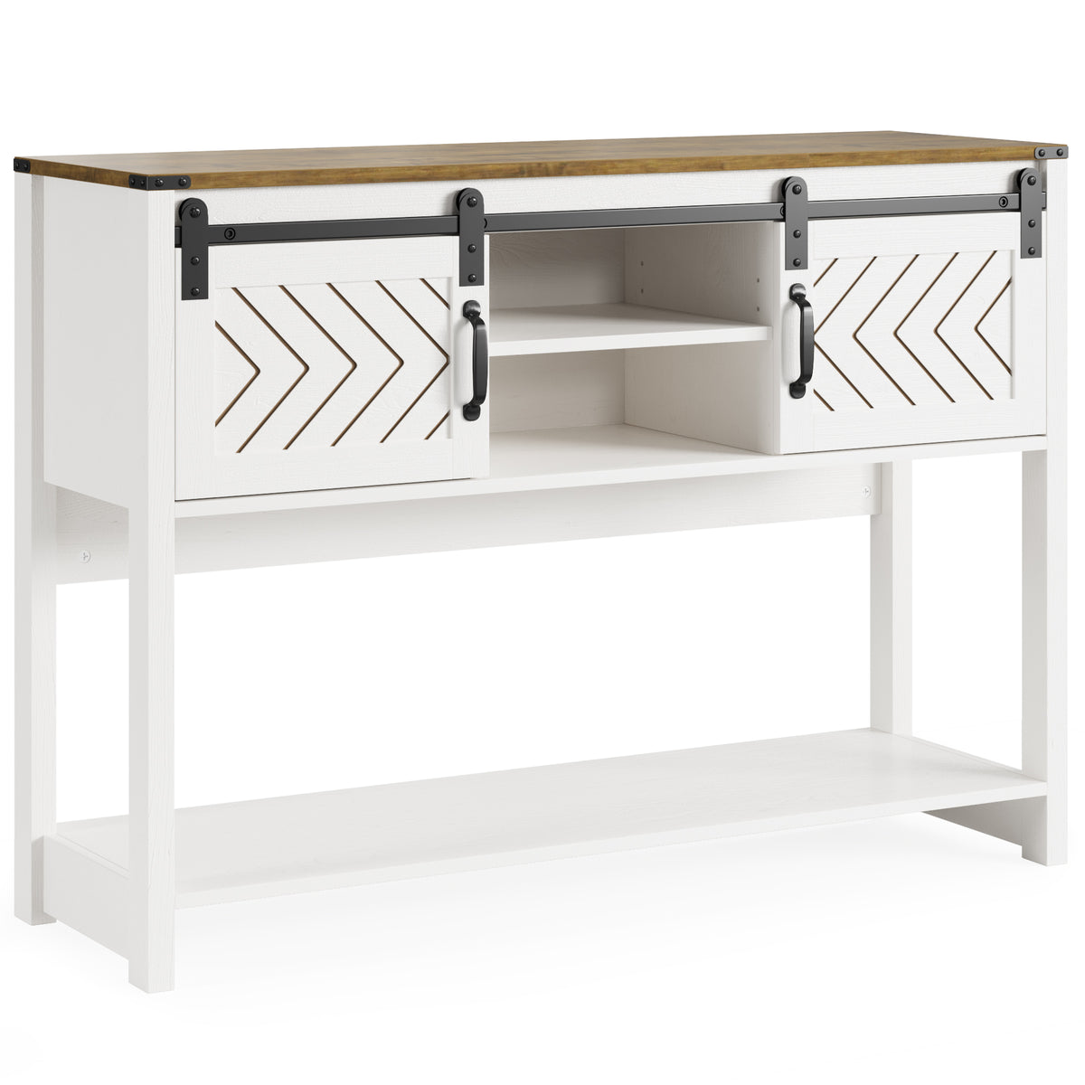 White-Brown Console Table with Sliding Barn Doors D563