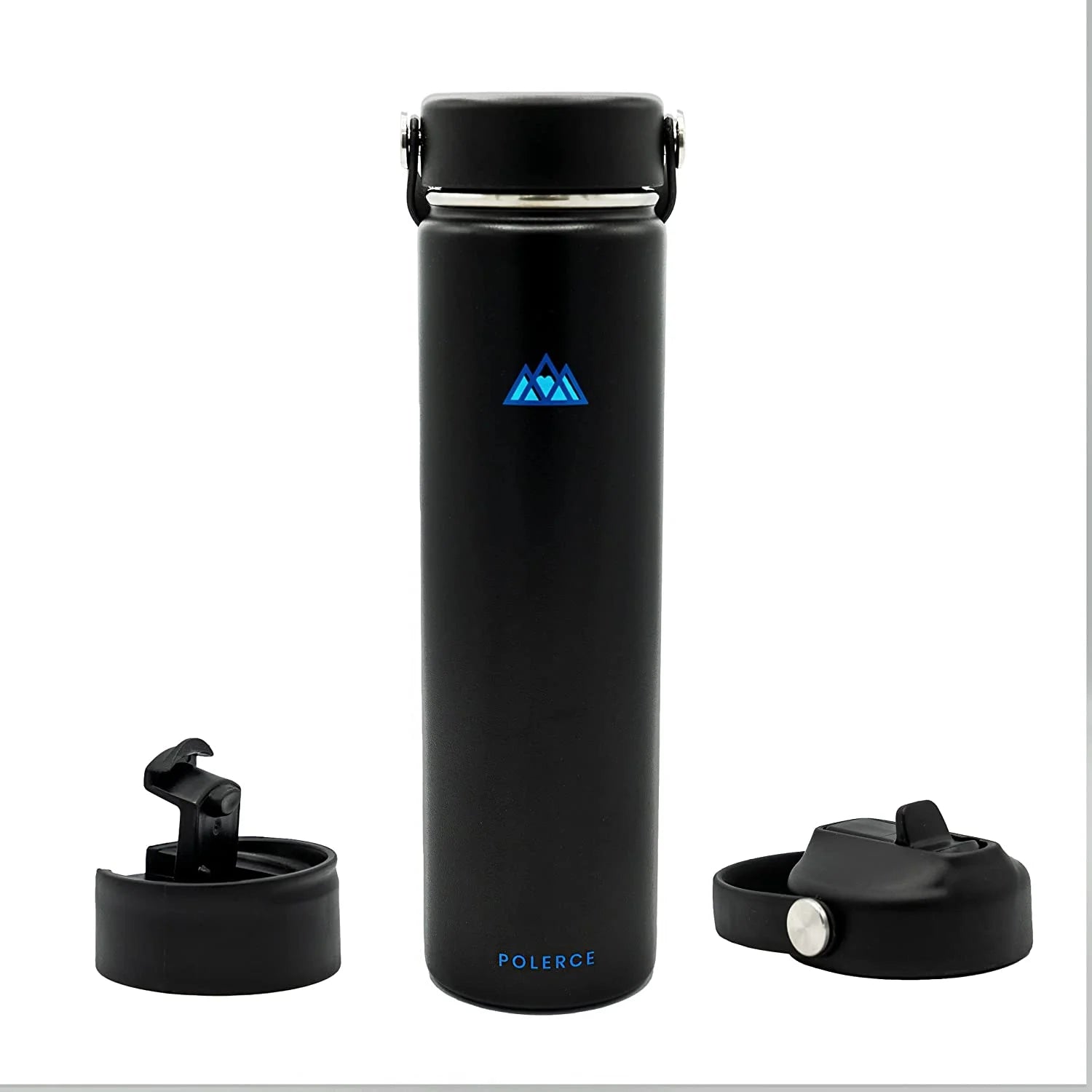 24 Oz Black Stainless Steel Vacuum Insulated Bottle with 3 Lids C523058