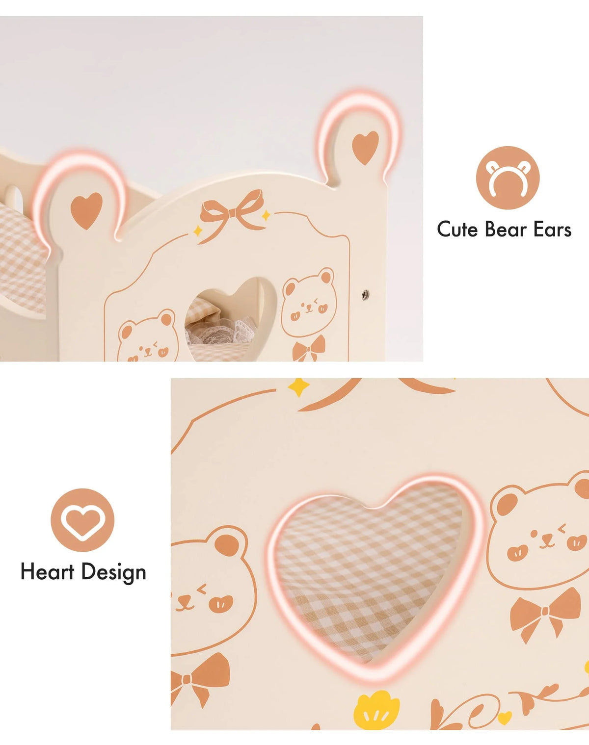 Beige Wooden Doll Cradle with Bedding M2636