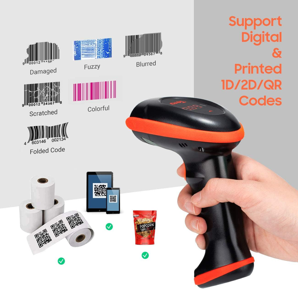 Pack of 2 Wireless 1D 2D QR Barcode Scanner with Cradle D354
