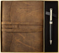 Black Lacquer & 24K Gold Pen, 8x6 Inch Handmade Genuine Leather Journal, Cotton Paper, Pack of 2 L512280