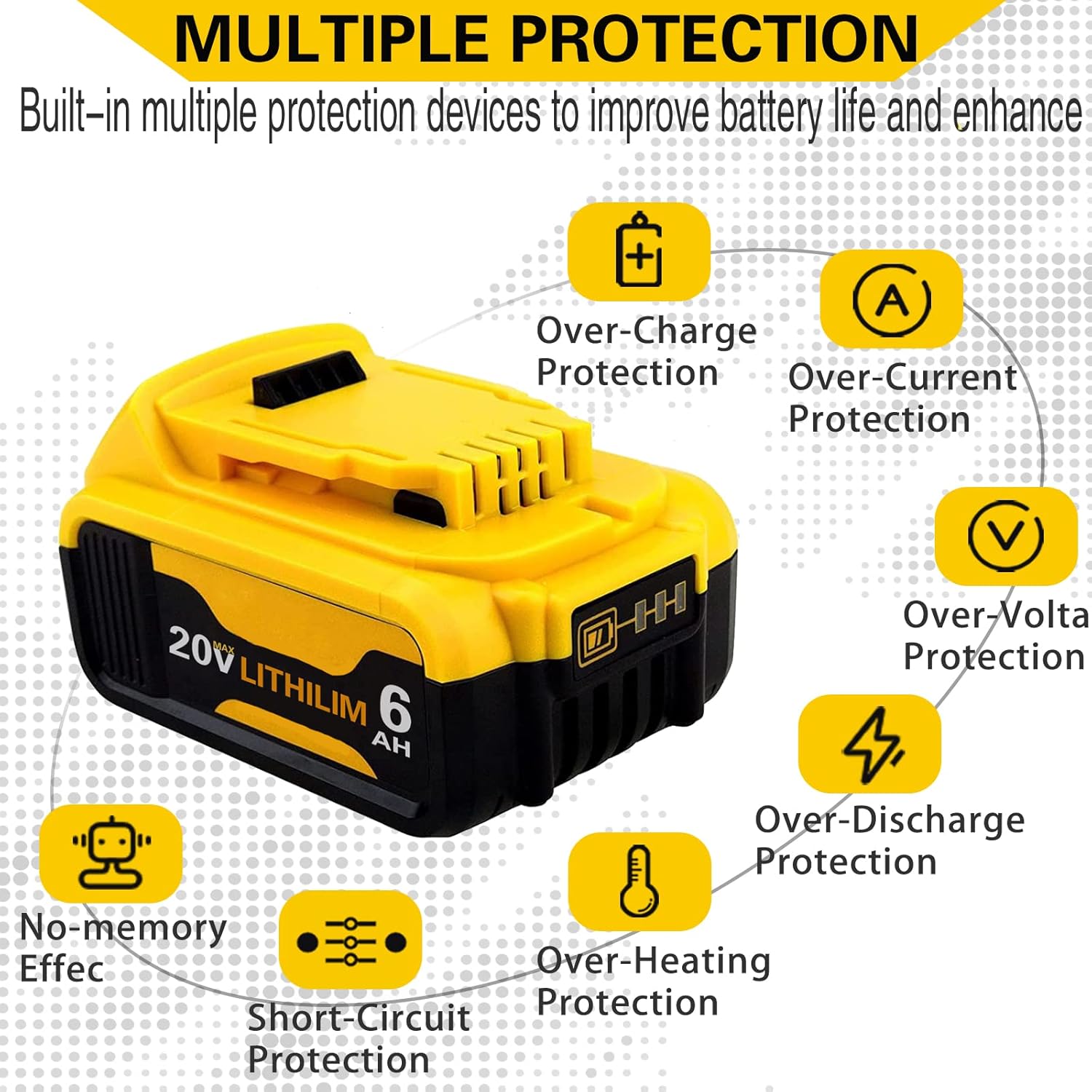 2 Pack 6.0Ah Lithium Ion Replacement Battery for 20V Cordless Power Tools Z6969
