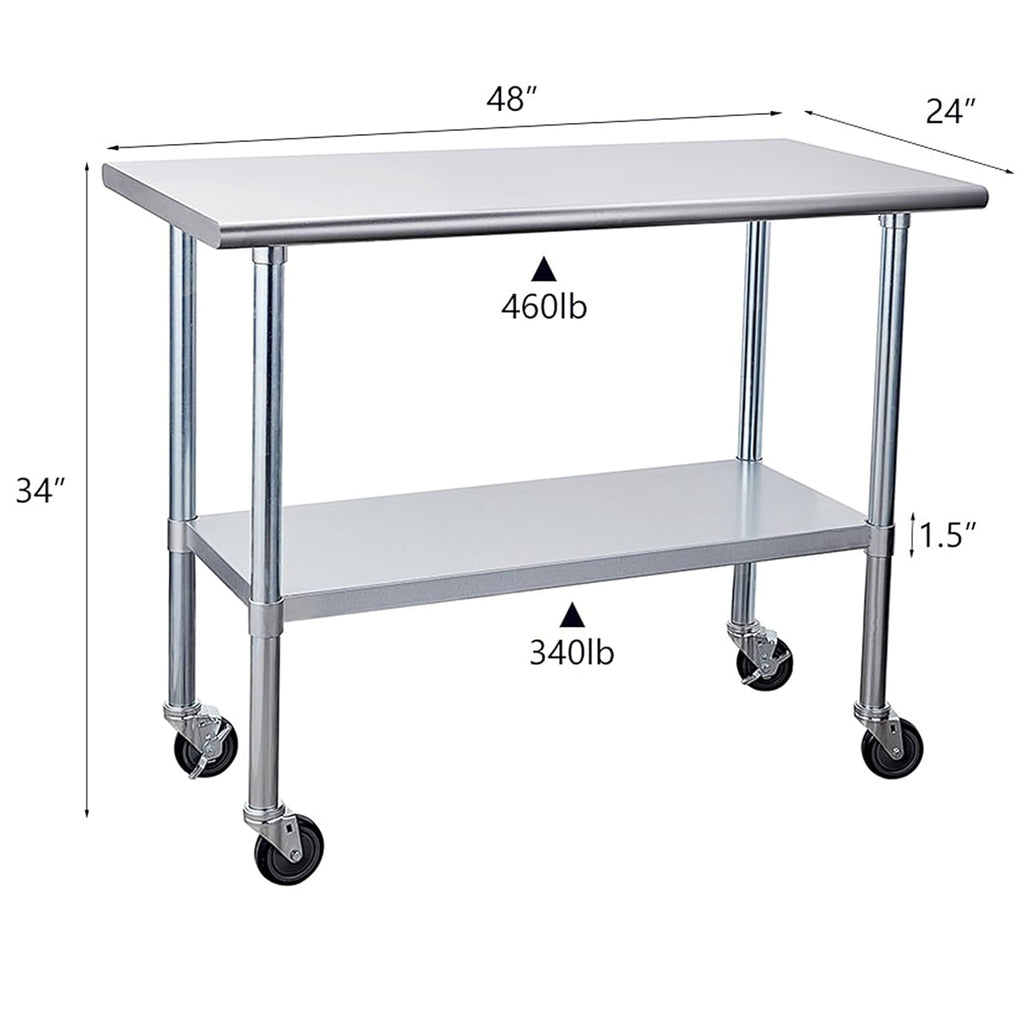Stainless Steel Table 24 x 48 Inches with Caster Wheels and Undershelf K903321