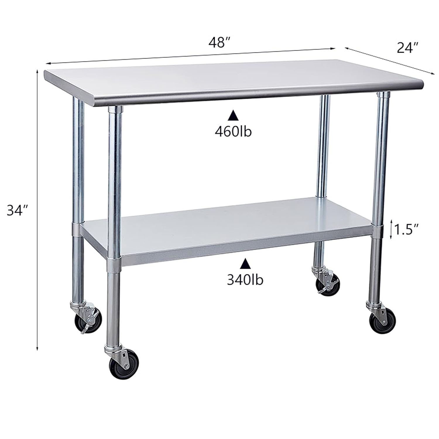 Stainless Steel Table 24 x 48 Inches with Caster Wheels and Undershelf K903321
