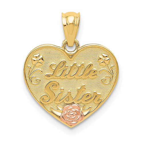 14K Two-Tone Gold Little Sister Heart Pendant with Rope Chain 16" X57647