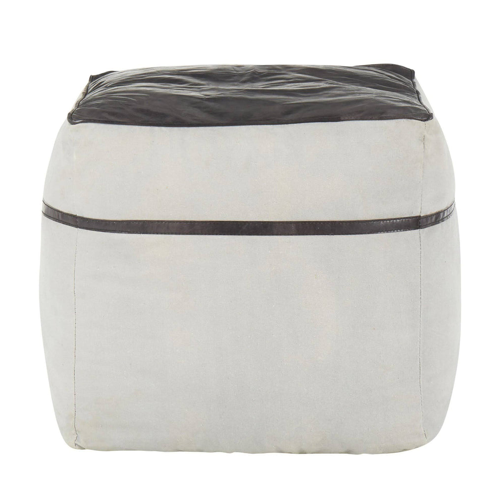 Black Leather Grey Canvas Pouf F8787