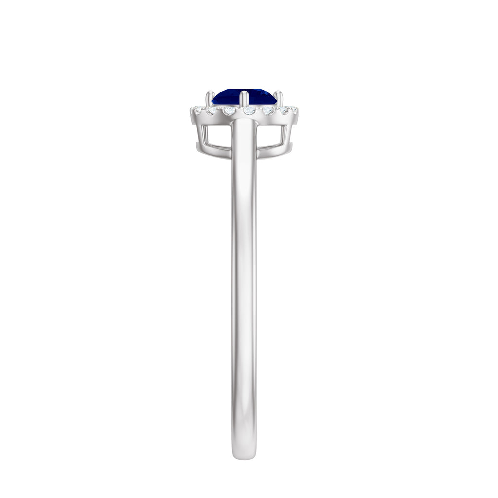 Blue Sapphire and Diamond Halo Engagement Ring, 925 Sterling Silver, US 4.00 J91303