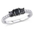Black and White Diamond Sterling Silver 3-Stone Engagement Ring W7450