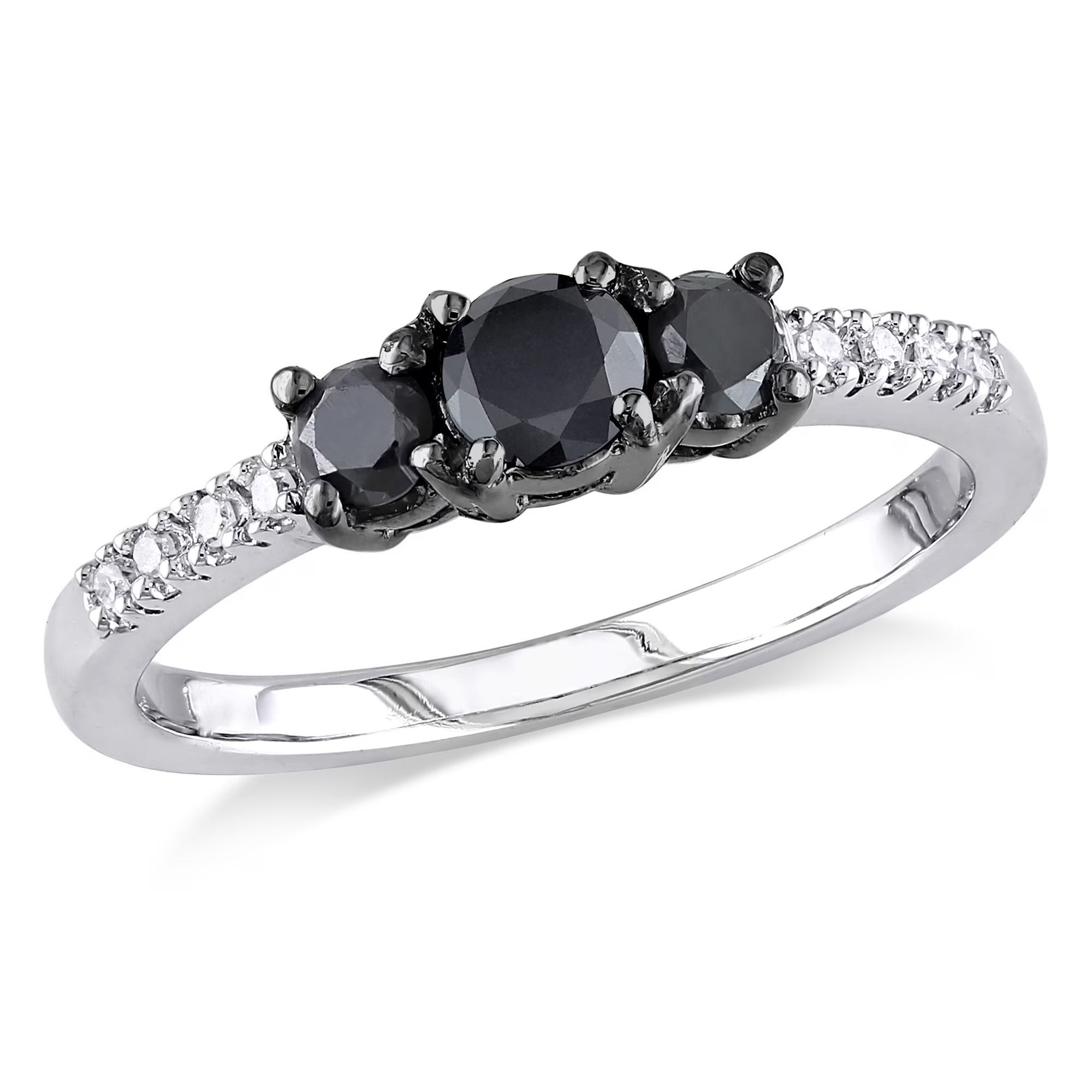 Black and White Diamond Sterling Silver 3-Stone Engagement Ring W7450