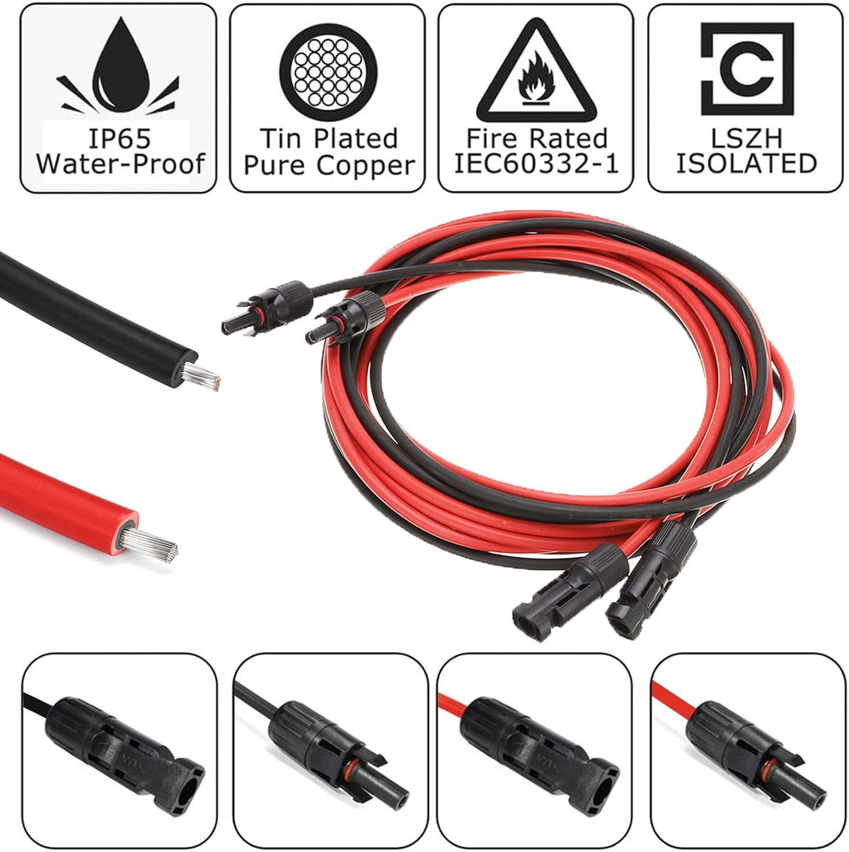 12 AWG Solar Extension Cable 3 Feet 2 PC O2272