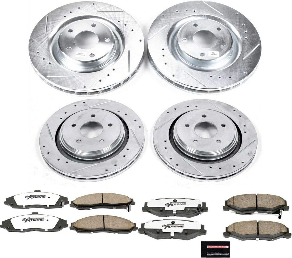 Front and Rear Carbon Fiber Brake Pads with Drilled & Slotted Brake Rotors Kit Q53601