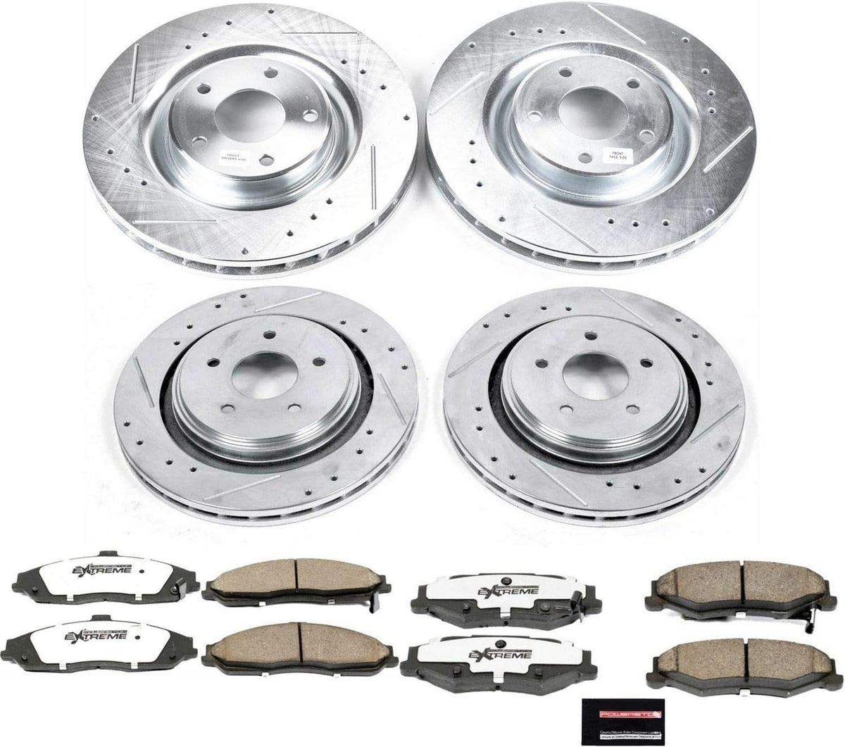 Front and Rear Carbon Fiber Brake Pads with Drilled & Slotted Brake Rotors Kit Q53601