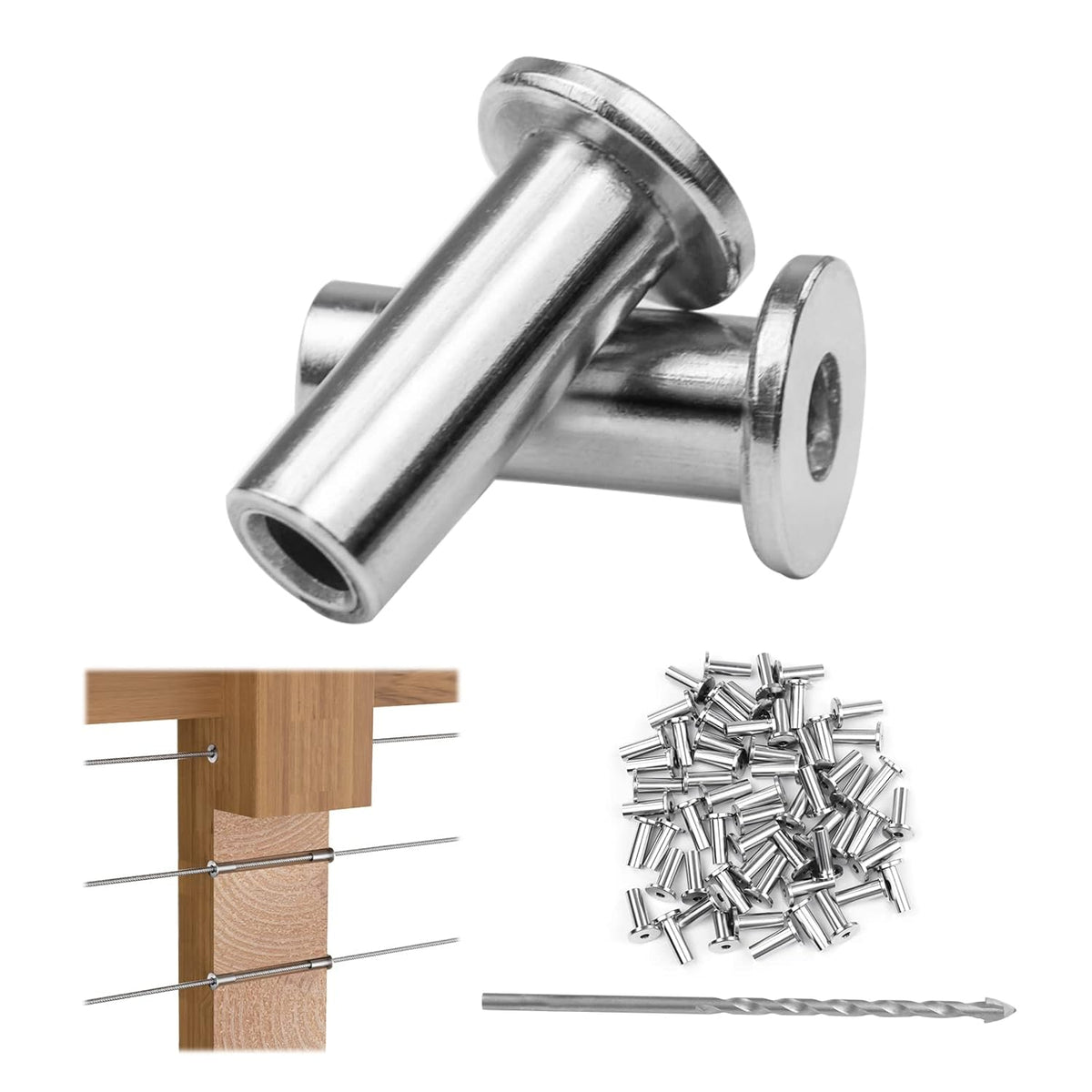 60Pack Stainless Steel Cable Railing Kit Hardware for 1/8 Wire Rope Wood Posts T316 Marine Grade Deck Stair Railing V48451