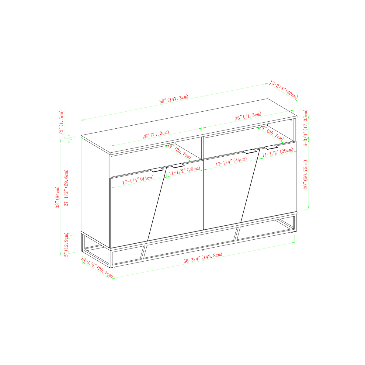 Angled Door Sideboard - Dark Walnut N337205