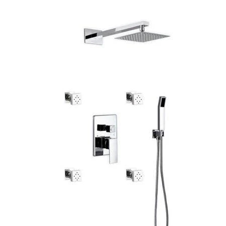 8 inch Square Rain Shower System with 4 Body Jets and Handheld D5922