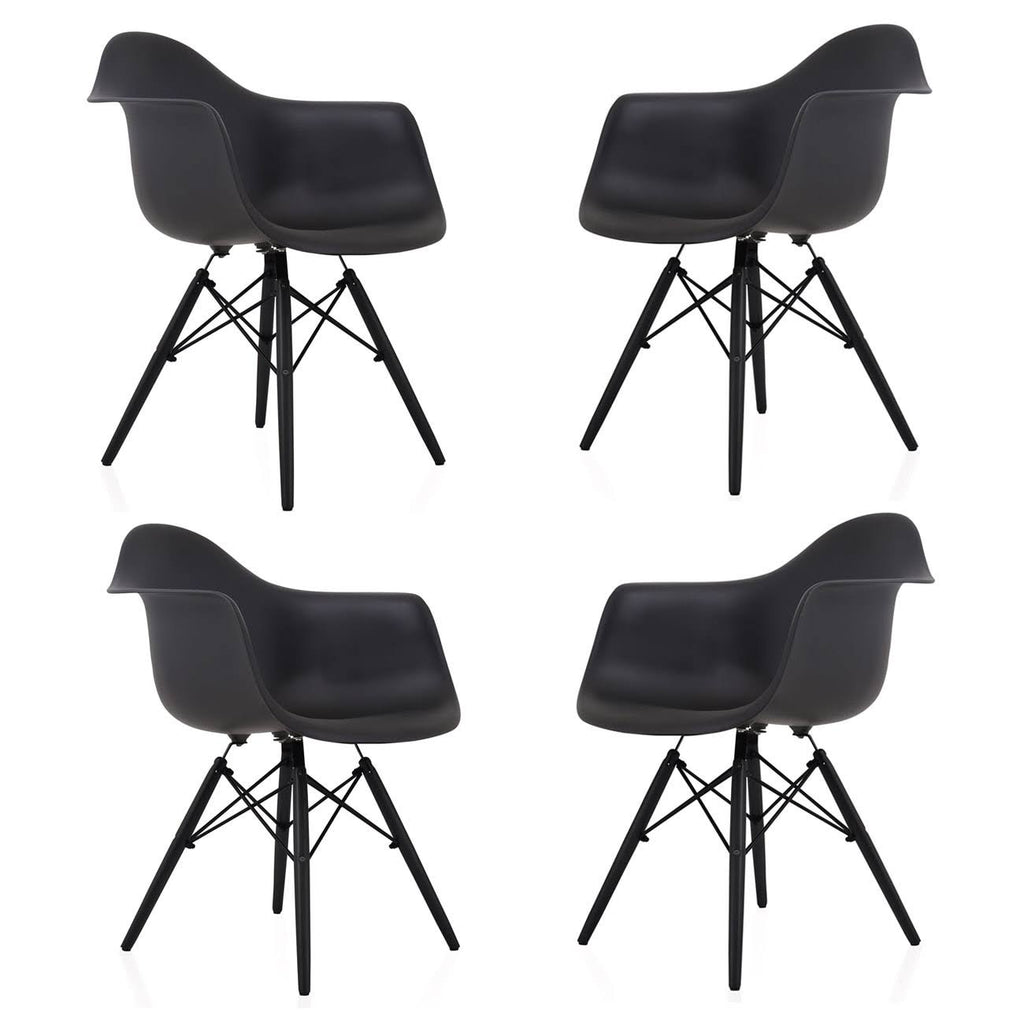 Set of 4 Black Molded Plastic Dining Arm Chair I151989