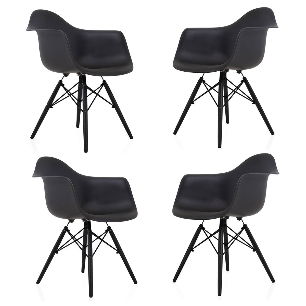 Set of 4 Black Molded Plastic Dining Arm Chair I151989