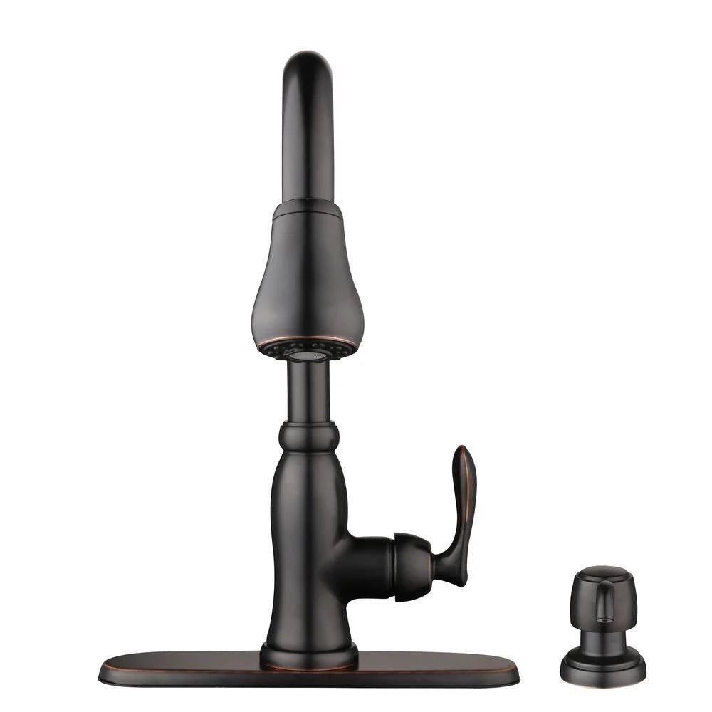 Bronze Single-Handle Pull-Down Sprayer Kitchen Faucet with Soap Dispenser N52036