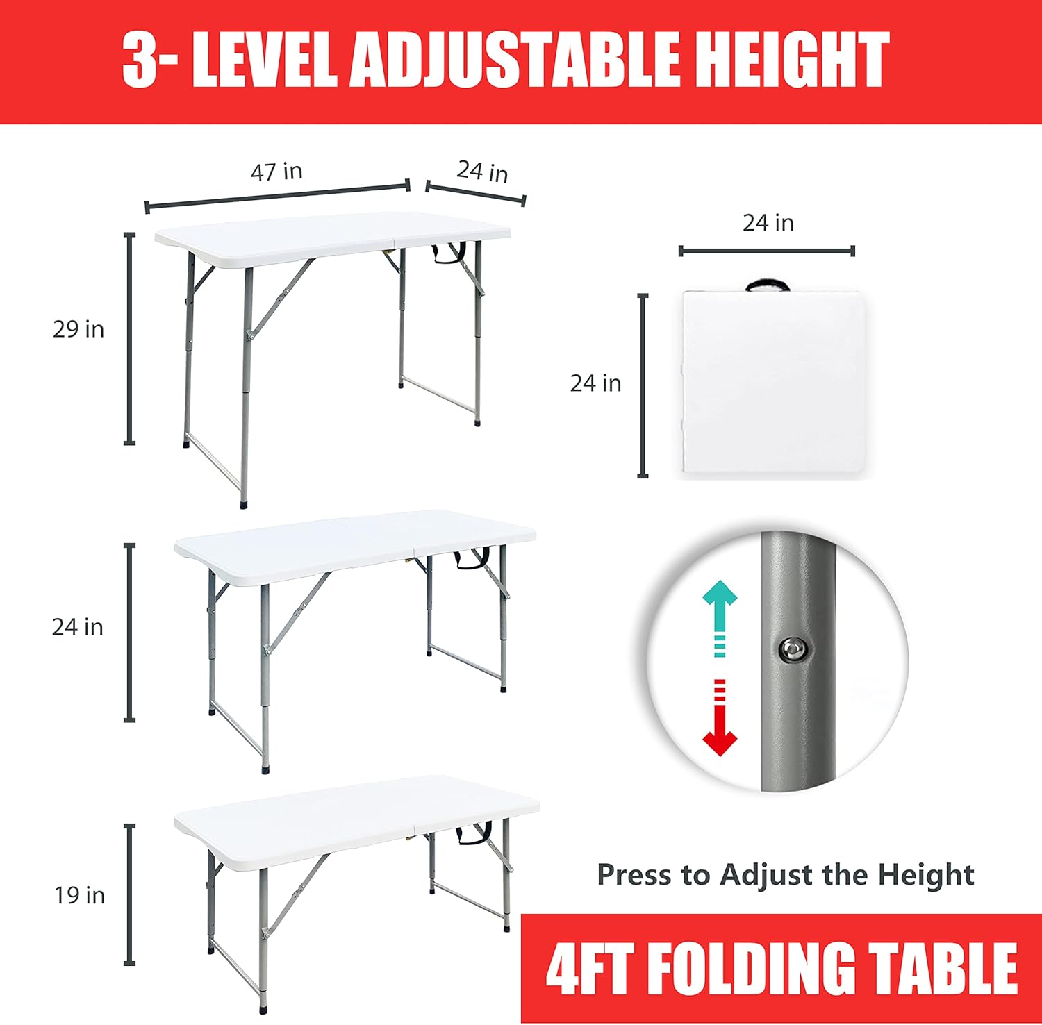 6 Foot Folding Plastic Utility Table with Handle U840