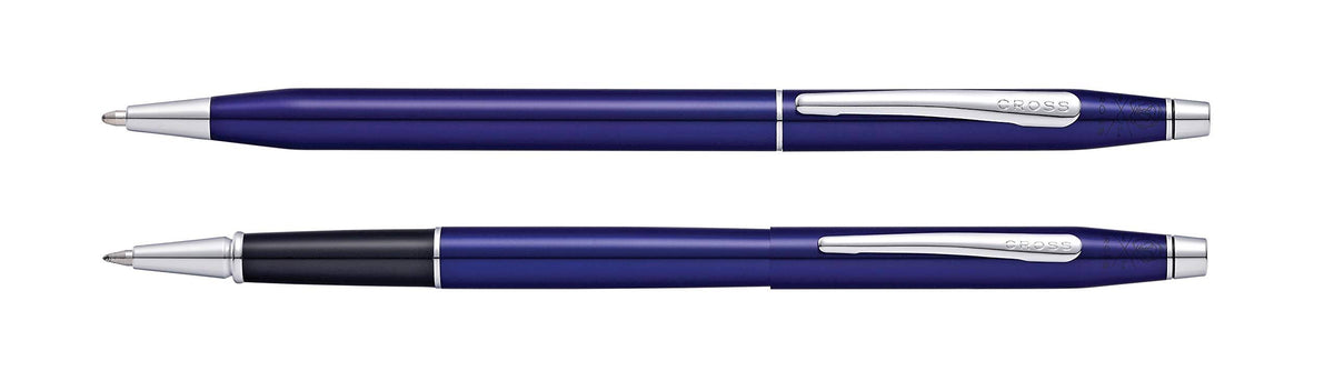 Translucent Blue Lacquer Ballpoint and Rollerball Pen Set Y70498