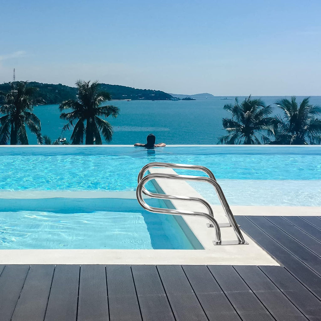 Pool Handrail 32x22.5 304 Stainless Steel with Base Plate Silver E8141