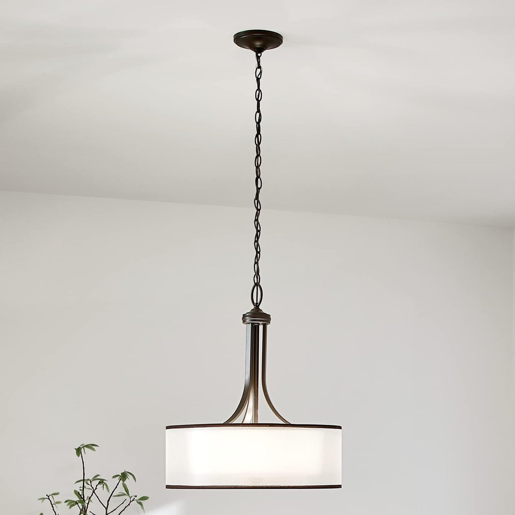 4 Light Pendant with Satin Etched Cased Opal Inner Diffusers and Light Umber Translucent Organza Outer Shade in Mission Bronze G2249
