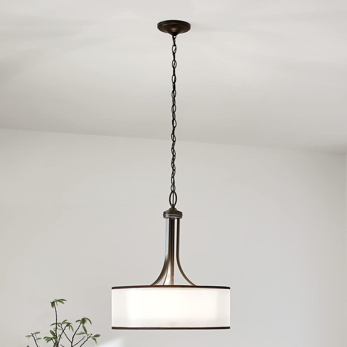 4 Light Pendant with Satin Etched Cased Opal Inner Diffusers and Light Umber Translucent Organza Outer Shade in Mission Bronze G2249