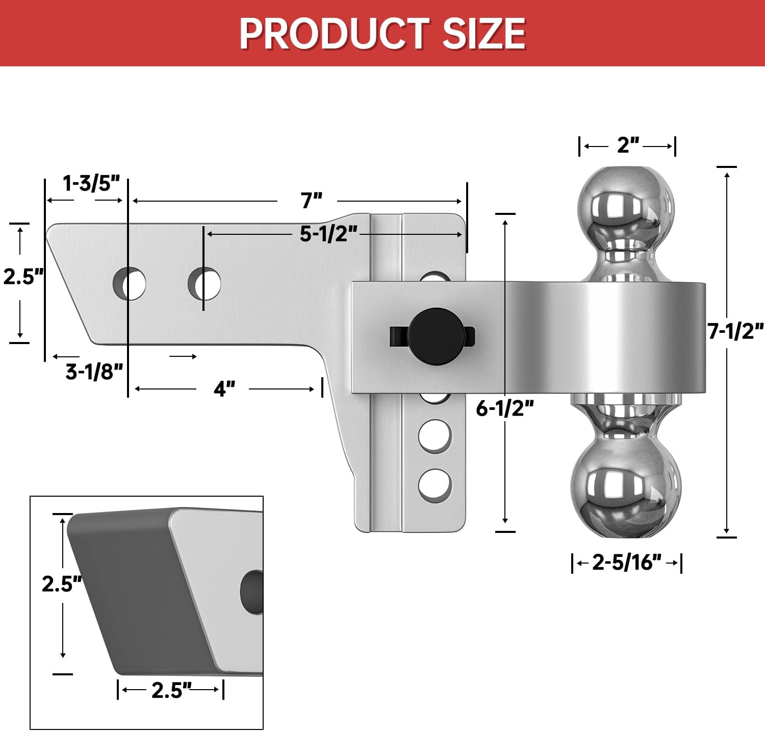 Adjustable Trailer Hitch Ball Mount, 4 Inch Drop, 2.5 Inch Receiver, 18,500 LBS GTW, Forged Aluminum Shank, Dual Balls S829