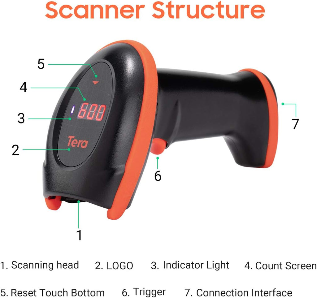 Pack of 2 Wireless 1D 2D QR Barcode Scanner with Cradle D354