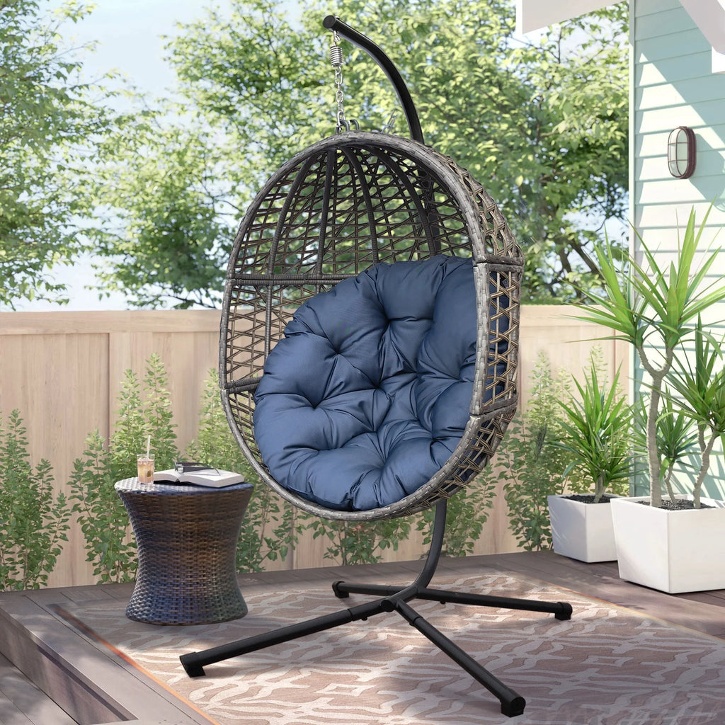 Navy Blue Resin Wicker Hanging Egg Chair U36525