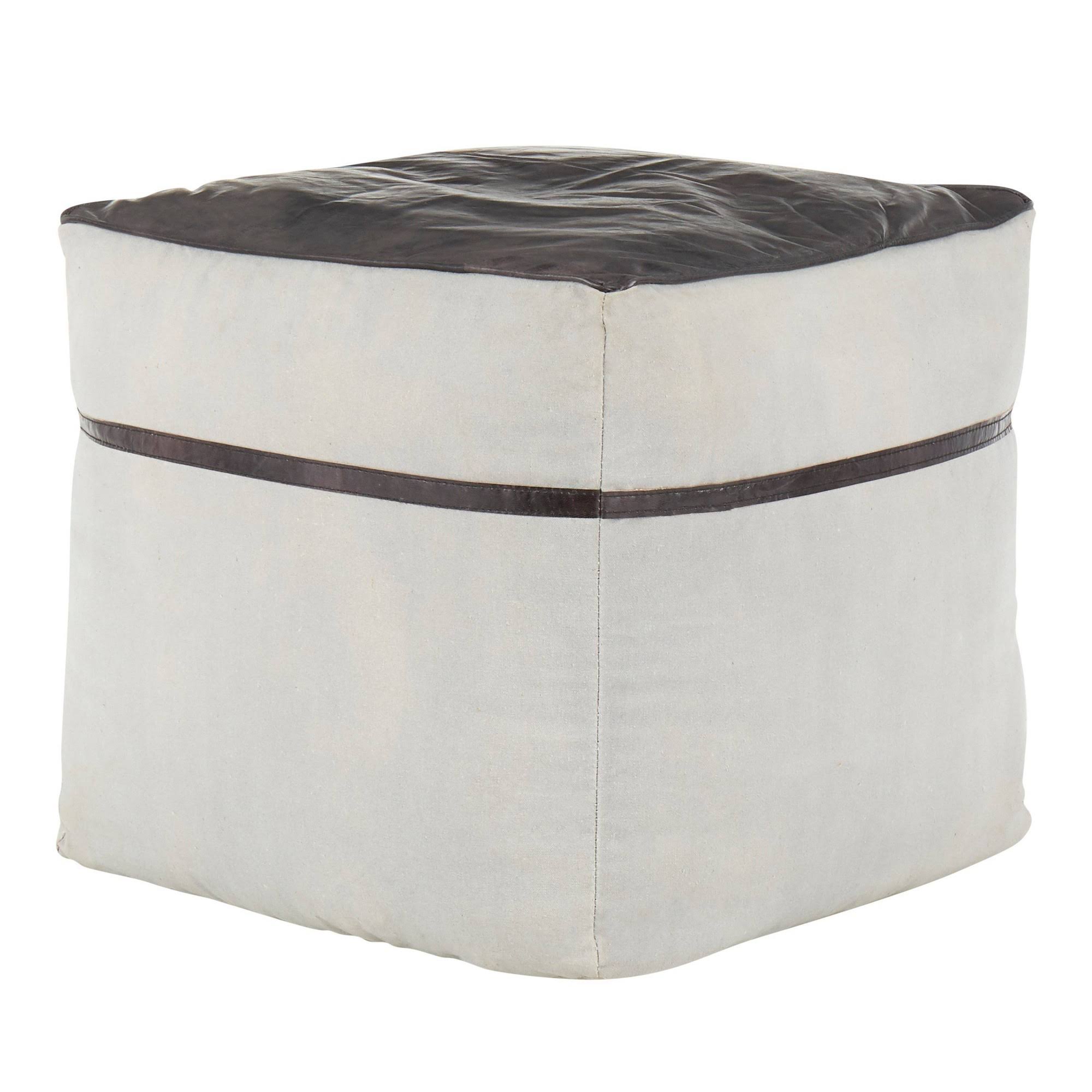Black Leather Grey Canvas Pouf F8787