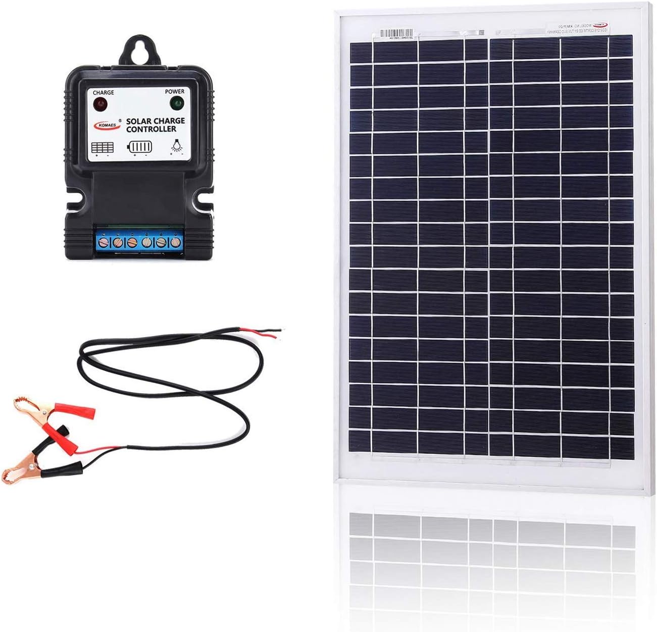 20 Watts 12Volts Polycrystalline Solar Panel with 3Amp Solar Charge Controller and 3ft Crocodile Clip Cables T184782
