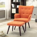 Orange Polyester Wingback Chair and Ottoman N176147