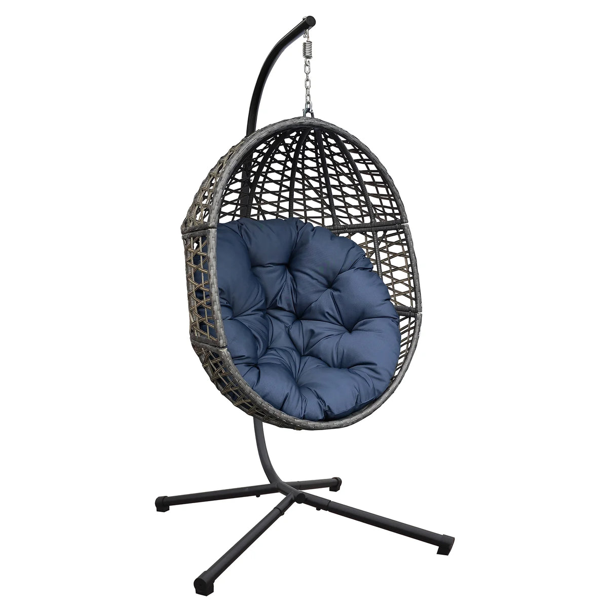 Navy Blue Resin Wicker Hanging Egg Chair U36525