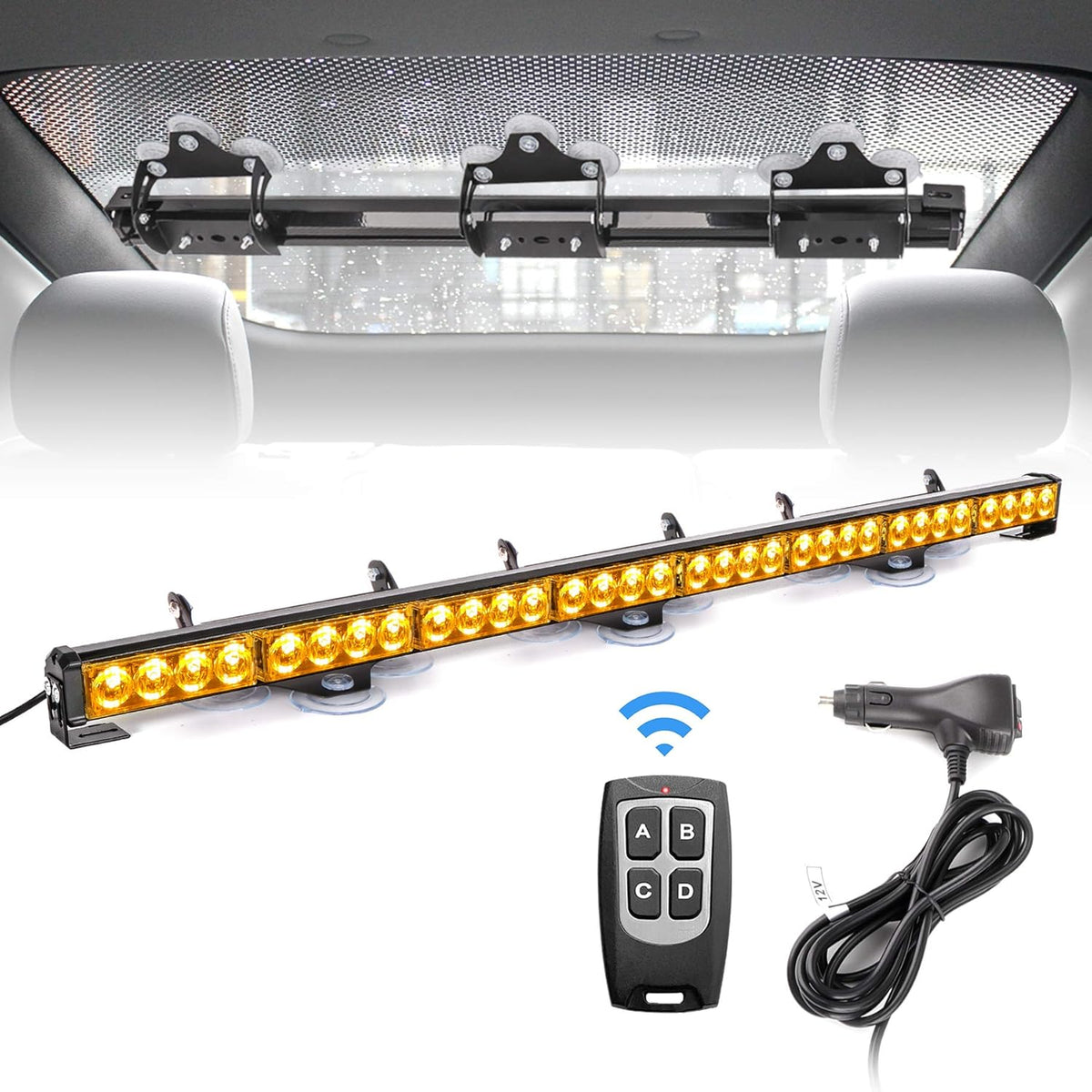 Red White Emergency Firefighter Hazard Warning Light Bar 35.5 inch 8 Panels Wireless Remote Control Pack of 2 E174