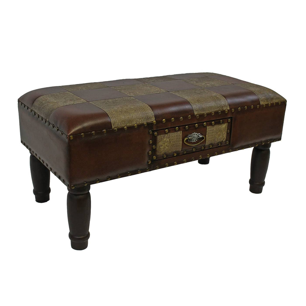 Medium One Drawer Faux Leather Bench G550