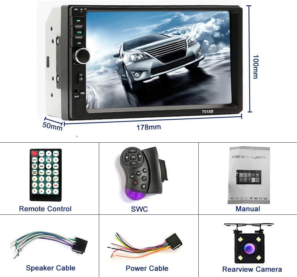7'' Double Din Car Stereo Bluetooth Radio Receiver Touch Screen MP3/USB/SD FM Audio H6941