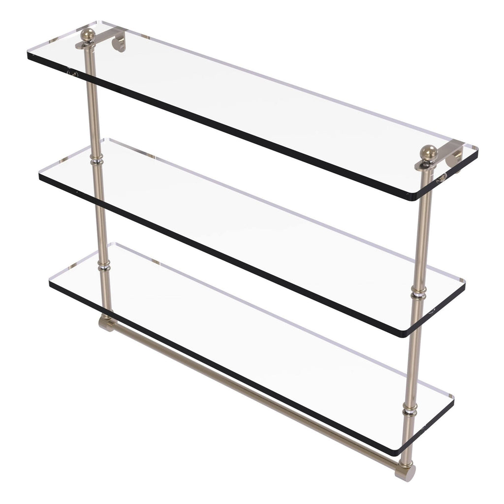 Triple Tiered Glass Shelf with Towel Bar Antique Pewter N182