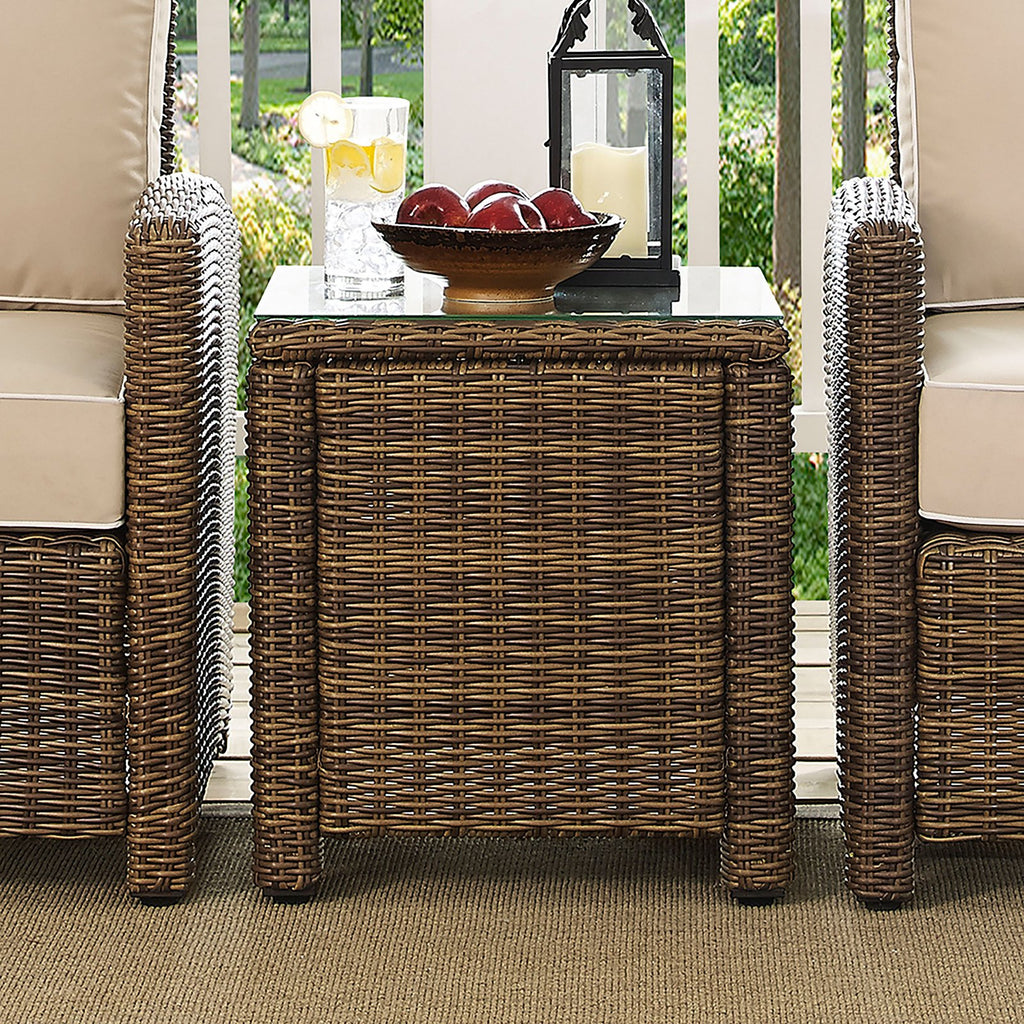 Brown Wicker Rattan Patio End Table J560235