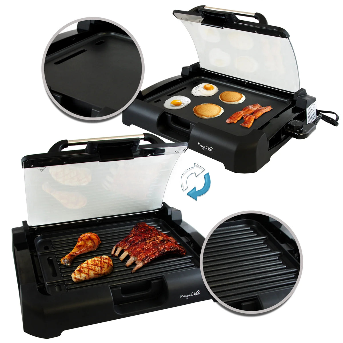 Reversible Indoor Grill and Griddle with Removable Glass Lid R3015