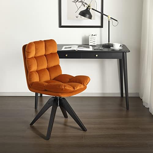 Brown Faux Leather Swivel Armless Desk Chair with Wood Legs F6554