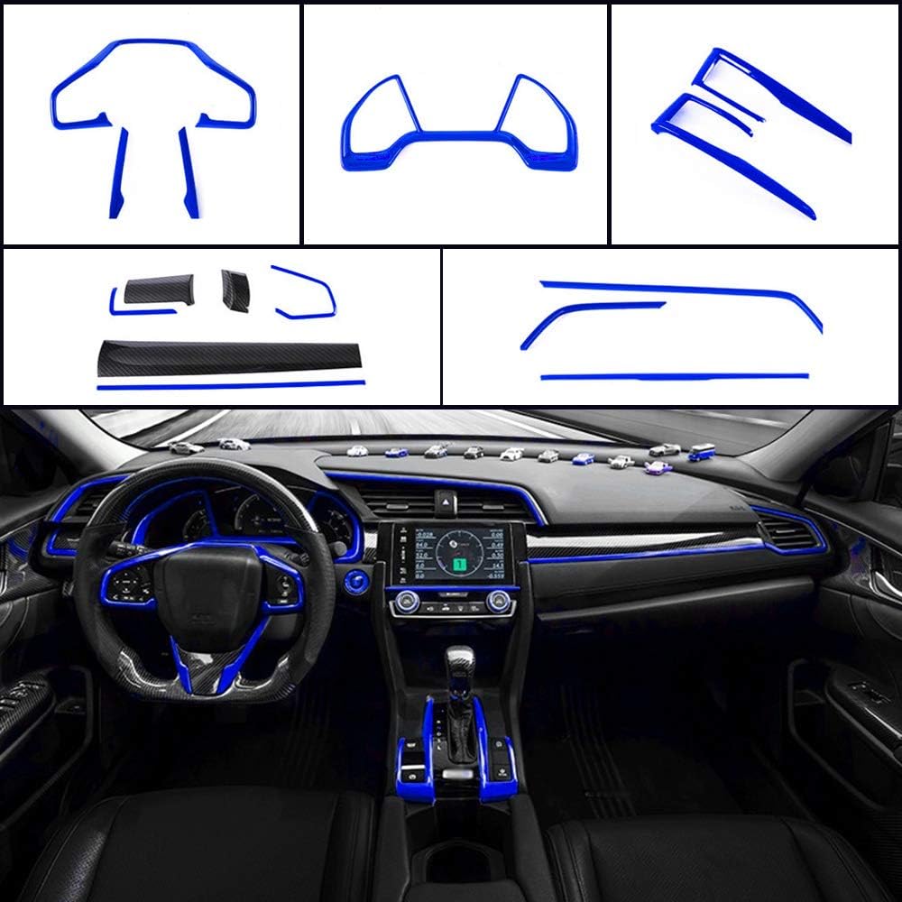 Instrument Panel Console Center Frame Decorative Trims Steering Wheel Cover Molding Automotive Full Set Car Interiors (BLUE) T895