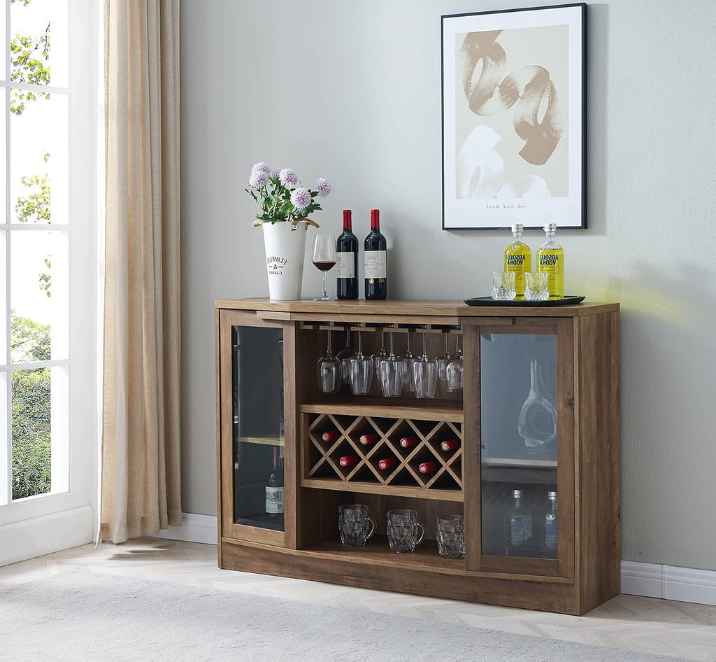 Espresso Bar Cabinet with Curved Glass Doors F64909