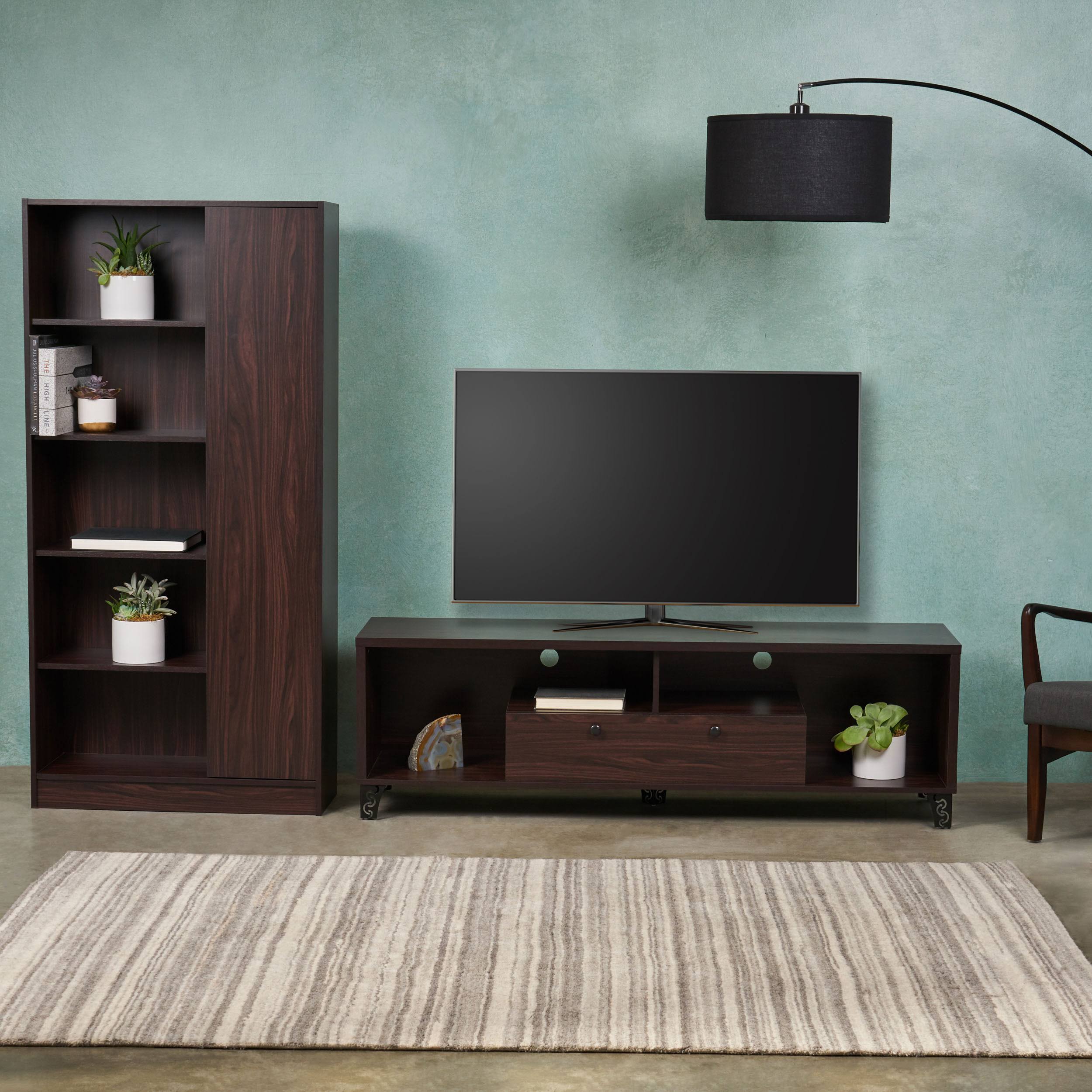 Gray Oak 2 Piece TV Stand and Bookcase Set F70119