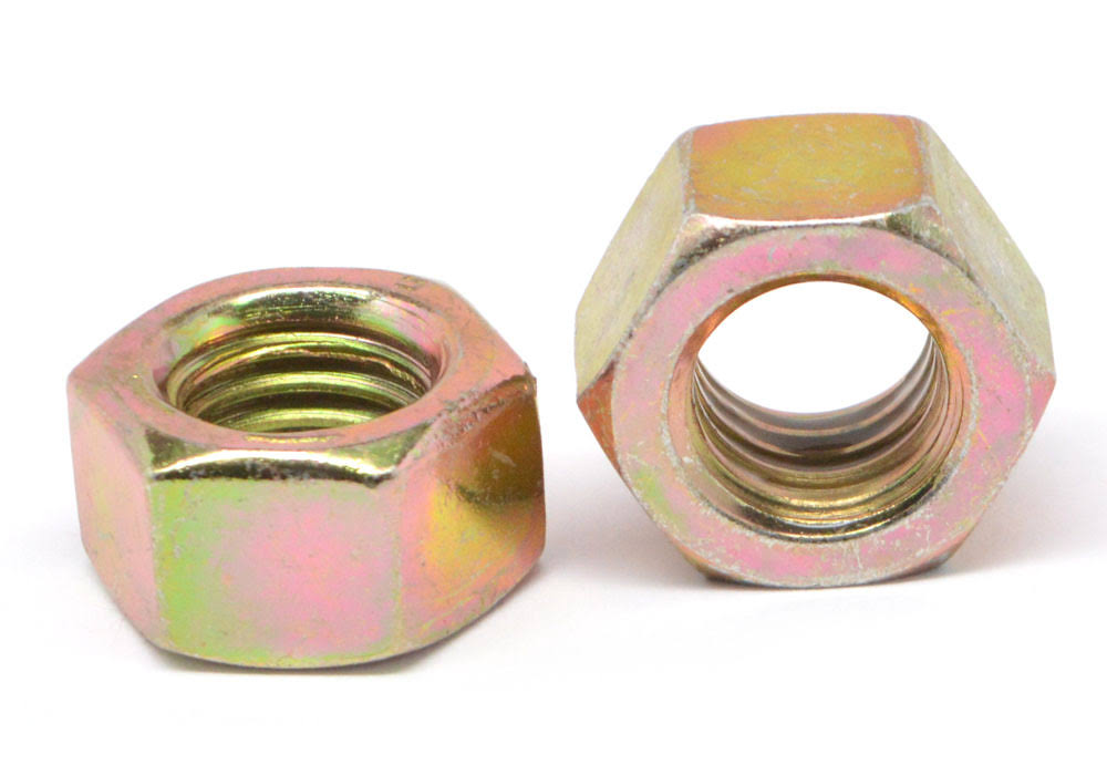 7/8x22-14 Fine Thread Grade 5 Finished Hex Nut Medium Carbon Steel Yellow Zinc Plated Pk 300 I407